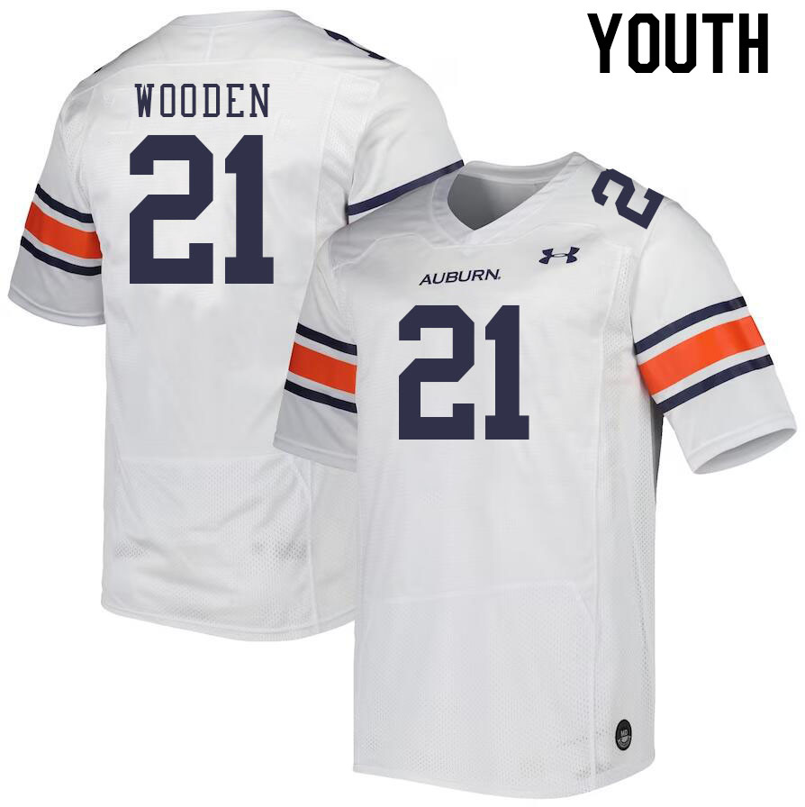 Youth #21 Caleb Wooden Auburn Tigers College Football Jerseys Stitched-White